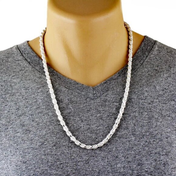 STERLING SILVER DIAMOND CUT ROPE CHAIN NECKLACE / BRACELET 5.5MM (GAUGE 120). - Picture 1 of 4